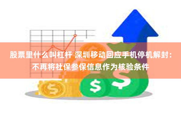 股票里什么叫杠杆 深圳移动回应手机停机解封：不再将社保参保信息作为核验条件